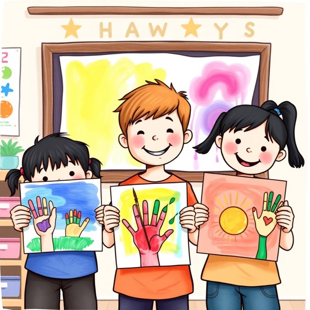 Children with their artwork
